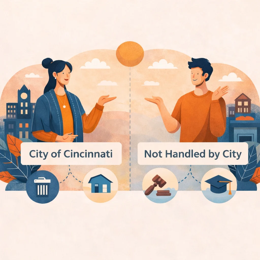 Illustration showing City of Cincinnati services versus services not handled by the City