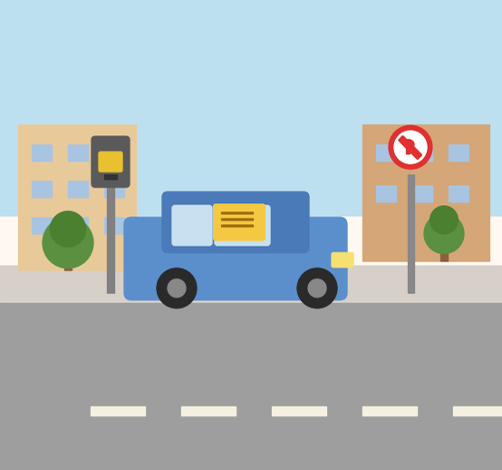 Illustration of a Cincinnati parking meter and a citation notice on a car windshield