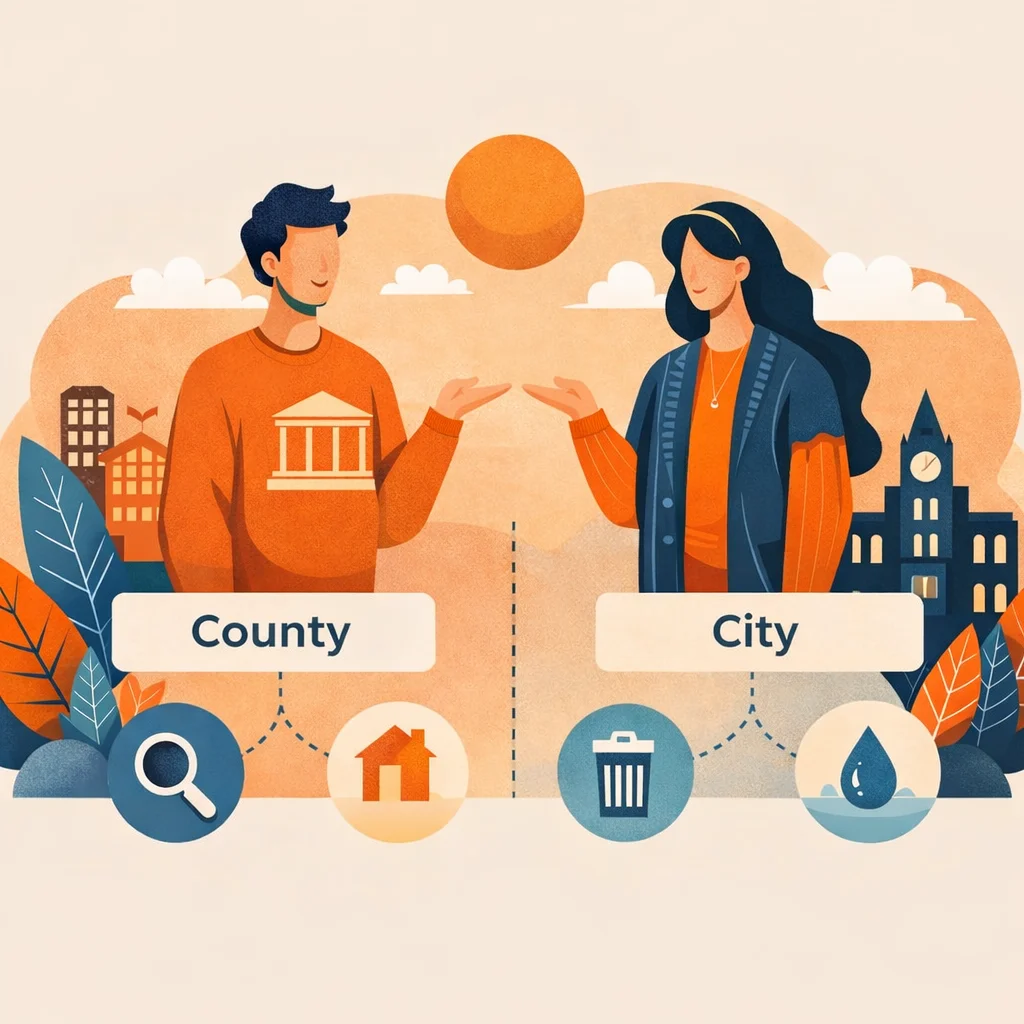 Illustration showing the difference between County and City services